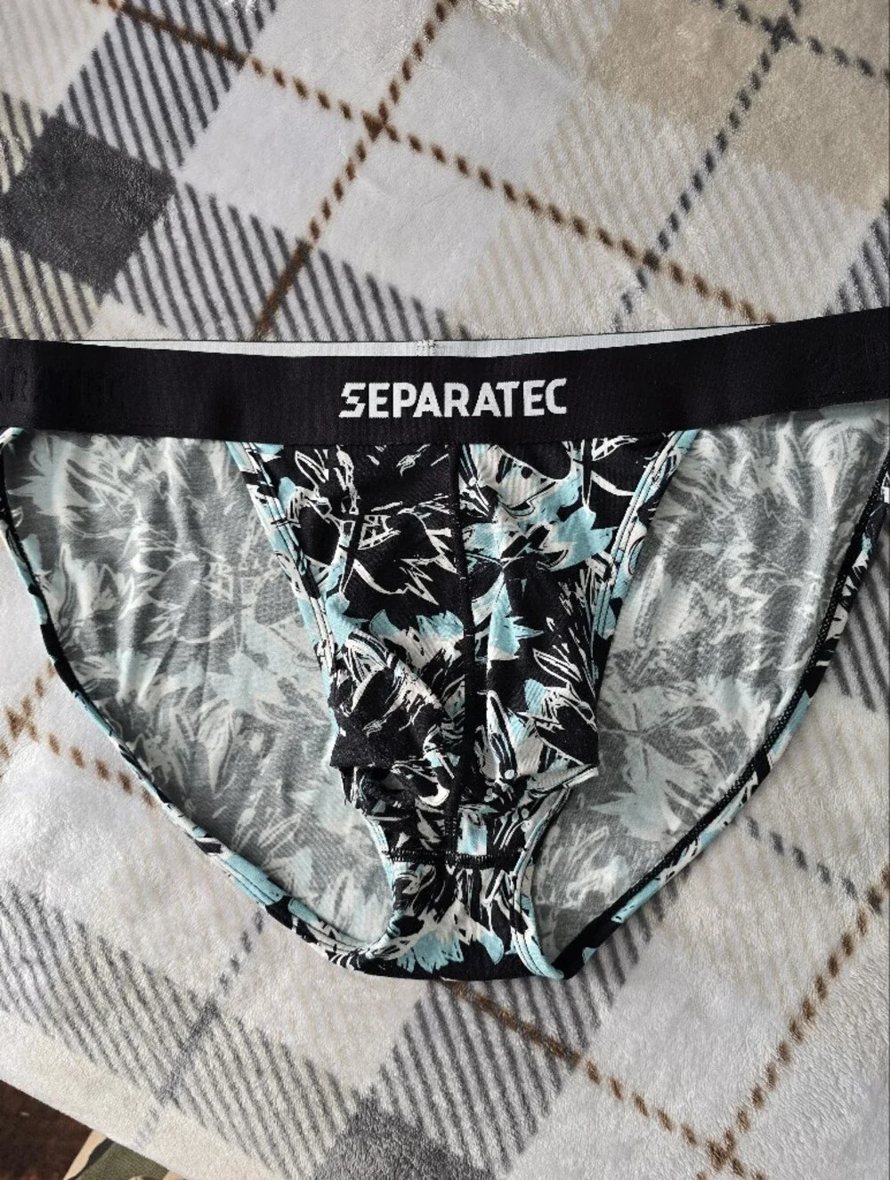 SEPARATEC Floral Print Bikini Briefs in Black and Aqua